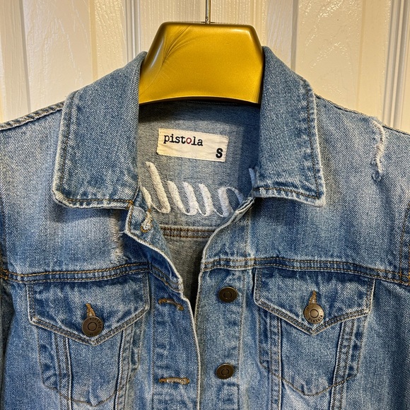 Pistola Flawless Embroidered Cropped Jean/Denim Jacket Size Small - Picture 3 of 3